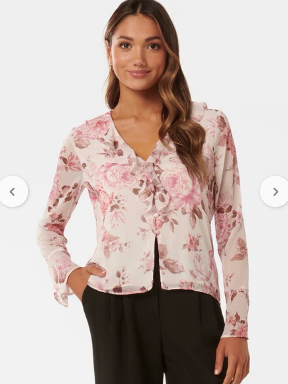 Forever New Pink Floral Ruffle Open Front Blouse Petite